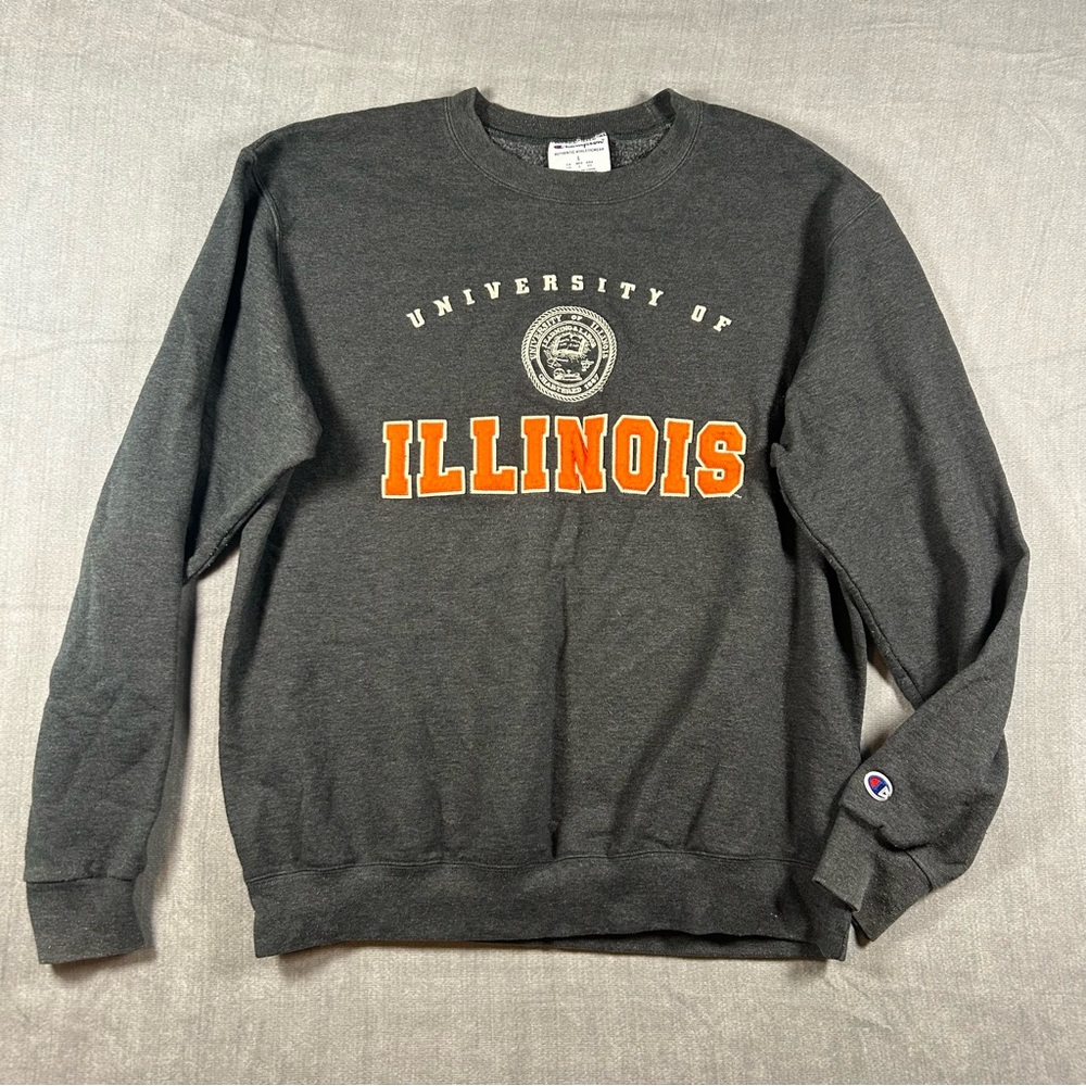 Champion University of Illinois Fighting Illini Sweatshirt Mens Large Grey Crew
